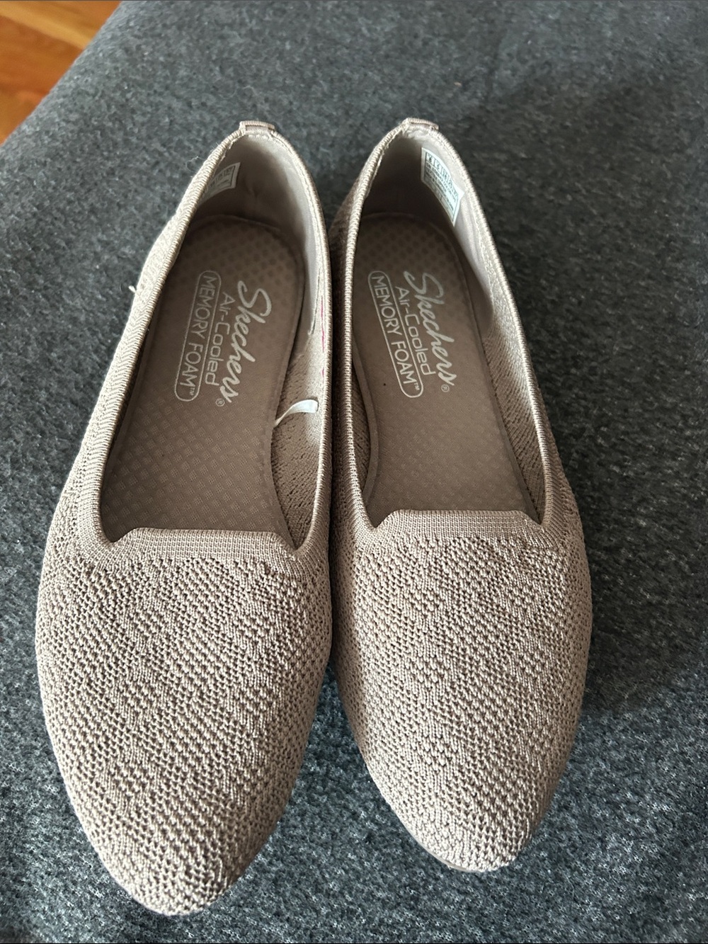 Skechers Taupe Knit Slip-On Flats with Memory Foam